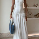 Sleeveless Button Up Backless Swing Maxi Dress