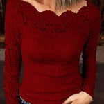 Margovil Long Sleeves Hollow Out Lace Slim Fit Top