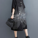 Half Sleeves Loose Printed Lapel Midi Dresses