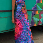La Bamba Tie-dye Print Back Lace-up Stretch Maxi Dress