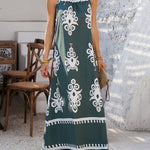 A-Line Loose Contrast Color Halter-Neck Maxi Dresses