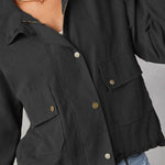 Brushed plaid lapel multi-button two-pocket midi jacket