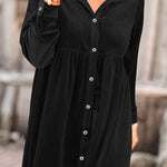 Long Sleeve Ruffle Velvet Button Up Shirt Dress