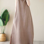 A-Line Loose Solid Color Round-Neck Midi Dresses