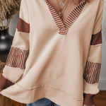 Light French Beige Striped Patchwork Collar Sweatshirt
