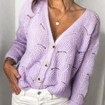Fashionable V-neck Long-sleeved Knitted Sweater Cardigan
