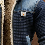Olivier | Navy Quilted Jacket Featuring Denim Accents