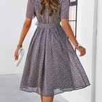 A-Line Elasticated Waist Contrast Color Polka Dot Split-Joint Tied Waist Round-Neck Midi Dresses