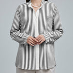 Long Sleeves Loose Buttoned Striped Stand Collar Blouses&Shirts Tops