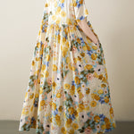 A-Line Loose Floral Printed Round-Neck Midi Dresses