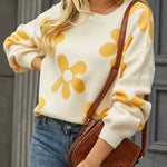 Floral Print Color Block Pullover Long Sleeve Sweater