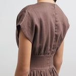 Della Linen Blend Short Sleeve Fitted Waist Maxi Dress