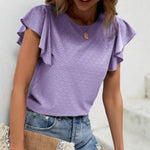 Zeagoo Womens Summer Tops Crewneck Short Sleeve Shirts Casual Basic Ruffle T Shirt Fashion Cute Blouse 2024