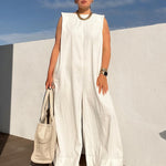 Sleeveless Wide Leg Shoulder Pad Solid Color Jumpsuits