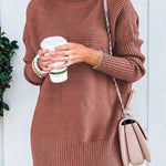 Mineral Red Turtleneck Ribbed Knit Tunic Sweater