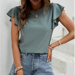 Zeagoo Womens Summer Tops Crewneck Short Sleeve Shirts Casual Basic Ruffle T Shirt Fashion Cute Blouse 2024