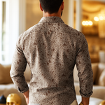 Men's Vintage Print Lapel Long Sleeve Shirt