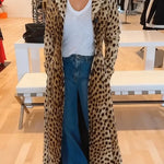 Leopard Print Long Sleeve Pocket Casual Maxi Trench Coat