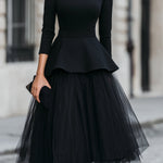 Structured Peplum Top and Layered Midi Skirt Set