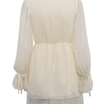 A-Line High Waisted Ruffle Trim Solid Color Tied V-Neck Mini Dresses