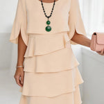 Half Sleeves Loose Layered Ruffled Solid Color Split-Joint Round-Neck Mini Dresses