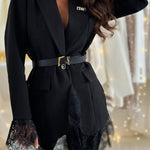 Spiced Muse Lace Trim Button Up Long Sleeve Lapel Blazer