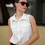 Zeagoo Womens Sleeveless Button Down Shirt with Pockets