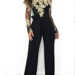 Off-the-shoulder lace wide-leg jumpsuit