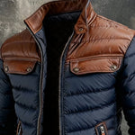 Oskar | Navy Quilted Jacket Featuring Leather Accents