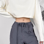 Round Neck Solid Color Loose Casual Long Sleeve Super Short Knitted Sweater