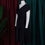 Bowknot Lace-Up Solid Color V-Neck Midi Dresses