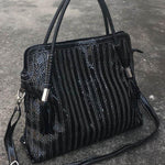 Split-joint Striped Shoulder Sling Leather Bag