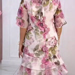 Round Neck Floral Print Tiered Midi Dress