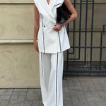High Waisted Loose Contrast Color Solid Color Zipper Pants Trousers
