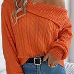 Solid Color Casual One Shoulder Long Sleeve Knitted Sweater
