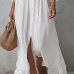Vintage Cotton Linen Lace-trimmed Shirt Midi Dress