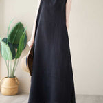 A-Line Loose Solid Color Round-Neck Midi Dresses