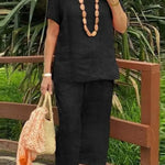 Casual Loose Solid Color Shirt Pants Set