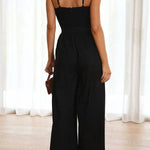 Vrinda Pocketed Adjustable Tie Smocked Back Jumpsuit