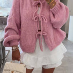 Multi-colored belted loose knit cardigan