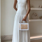 Sleeveless Button Up Backless Swing Maxi Dress