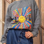 Exquisite Smiley Face Embroidered Crew Neck Sweatshirt