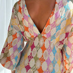 Elegant Printed V-neck Lantern Sleeve Dress
