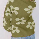 Floral Print Knitted Long Sleeve Pullover Sweater