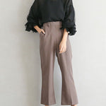 Simple Solid Color Puff Sleeve Mesh Splicing Chiffon Shirt