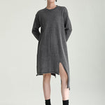 Casual Long Sleeves Loose Solid Color High-Neck Shawl&Sweater Dresses Two Pieces Set