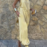 Satin Solid Color Loose Backless Casual Top
