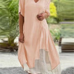 Women's Country Style V Neck Short Sleeve Irregular Hem Dress