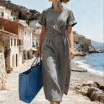 Women's Round Neck Pleated Short-Sleeved Dress