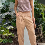 Taupe Unbalanced Button Cropped Pants